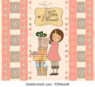 young girl with gift