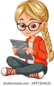 Young girl with glasses using a tablet