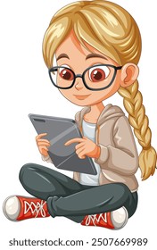 Young girl with glasses using a tablet