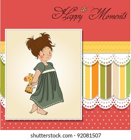 young girl going to bed with her ??favorite toy, a giraffe