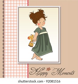 young girl going to bed with her ??favorite toy, a giraffe