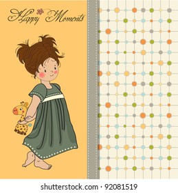 young girl going to bed with her ??favorite toy, a giraffe
