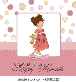 young girl going to bed with her ??favorite toy, a giraffe