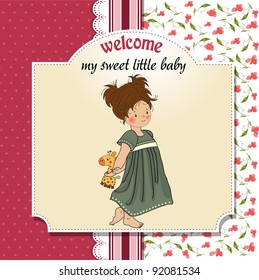 young girl going to bed with her ??favorite toy, a giraffe