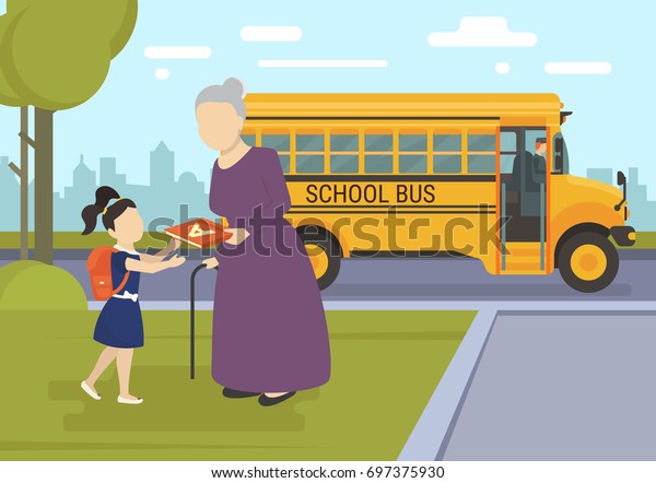 Young Girl Going School First Day Stock Vector (Royalty Free) 697375930 ...