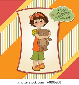 young girl going to sleep with her favorite toy, a teddy bear