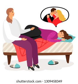 Young girl is going through betrayal of guy. Girl calms her friend. Treason and friendship vector concept. Illustration of girlfriend love guy, boy jealousy