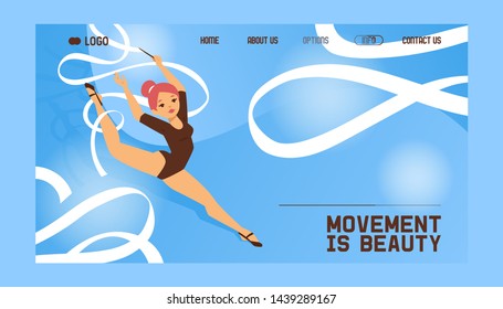 Young girl gymnast exercise sport athlete vector illustration. Training performance strength gymnastics balance people landing page. Championship workout acrobat beautiful character.
