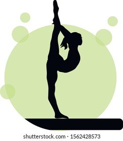 Young girl gymnast silhouette exercise sport athlete vector illustration. Training performance strength gymnastics. Championship workout acrobat beautiful character.Women Acrobatic Gymnastics, 