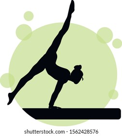 Young girl gymnast silhouette exercise sport athlete vector illustration. Training performance strength gymnastics. Championship workout acrobat beautiful character.Women Acrobatic Gymnastics, 