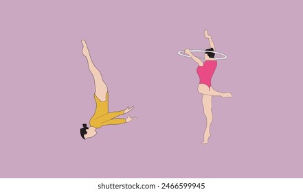 young girl gymnastic sport vector illustration