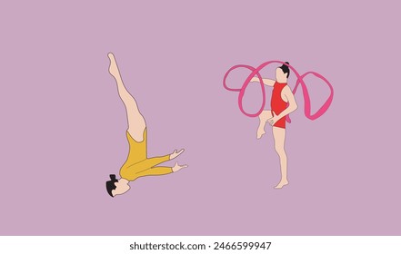 young girl gymnastic sport vector illustration