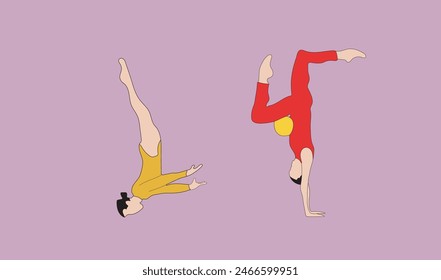 young girl gymnastic sport vector illustration