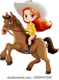 Young girl happily riding a horse