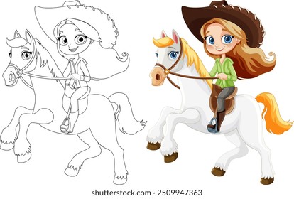 Young girl happily riding a horse