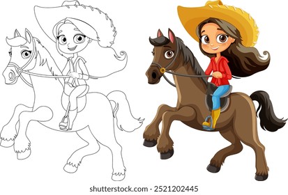 Young girl happily riding a horse