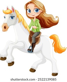 Young girl happily riding a horse