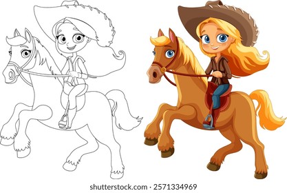 Young girl happily riding a horse