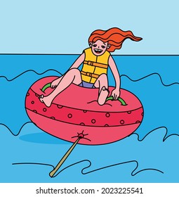 young girl having fun doing water sports in the sea. 