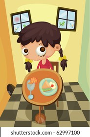 Young girl having healthy breakfast at home- Indoor