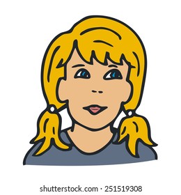 young girl, head, color vector illustration
