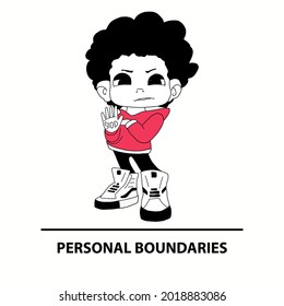 the young girl held out her hand against the line that indicates the area of the personal border.concept of social distance,personal space.vector illustration in flat style.for socialmedia banners