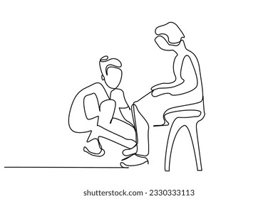 young girl helping her grandma old woman dressing her shoes tying her laces life line art