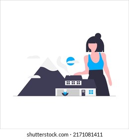 The young girl helps to prepare the house flat design illustration