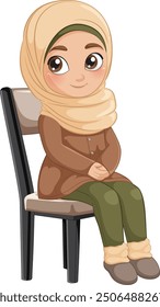 Young girl in hijab sitting on chair