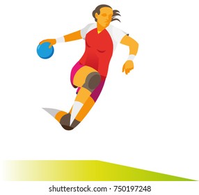 Young girl is a hitter in the handball team, which attacks the opponent