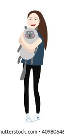 Young girl holding cat