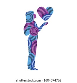 Young Girl Holding Heart Blue Purple, Love Herself 