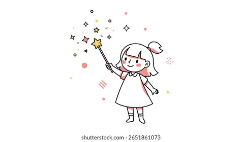 A Young Girl Holding a Magic Wand Conjuring Sparkling Stars and Twinkling Lights for a Whimsical Celebration