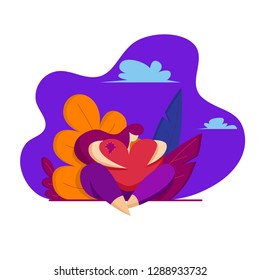 Young girl hugs a broken heart. Beautiful girl sad from unrequited love. Vector illustration in flat style