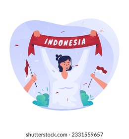 Young girl with Indonesia scarf celebrating independence day