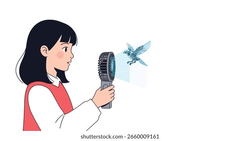 Young Girl Interacts With Augmented Reality Bird Display Technology Displayed Through Handheld Device