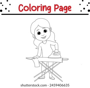 young girl ironing clothes coloring page for kids and adults