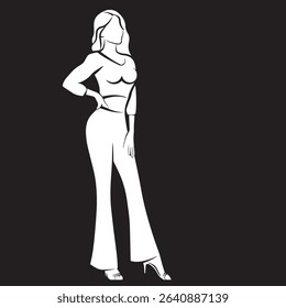 Young Girl with Jeans Pant Icon Sign in Vector Art Black White Ladies Jeans Fashion Illustrator Outline Art