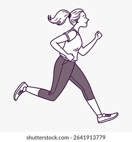 Young girl is jogging in the field