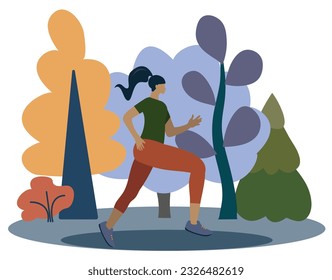 Young girl jogging.
Flat vector illustration of running beautiful slim girl. The concept of a healthy lifestyle. Sport. morning run