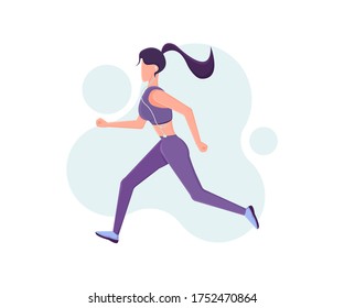 
A young girl is jogging. Healthy lifestyle concept. Colorful vector illustration in cartoon style