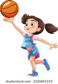 Young girl joyfully playing basketball