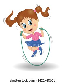 Young girl is jumping with a jump rope.