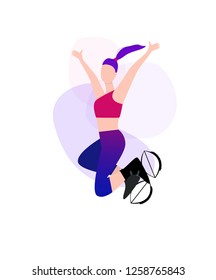 Young girl, jumping on kangoo training. Vector