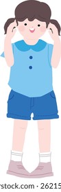 Young girl kid character standing vector illustration