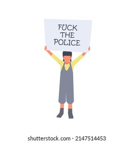 Young girl kid holding a protest sign simple flat vector character illustration.