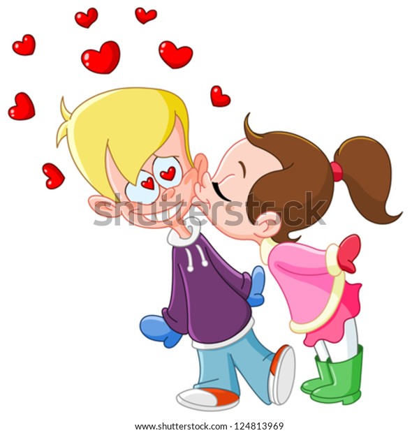 Young Girl Kissing Boy On Cheek Stock Vector Royalty Free 124813969 Shutterstock 9240