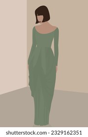 A young girl in a light dress. Vector flat image of a lady in a long dress. Design for avatars, posters, postcards, textiles, templates, banners.