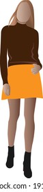 A young girl with light, loose hair, wearing a jacket and a short skirt. Vector illustration of a character with an unrecognizable anonymous face.