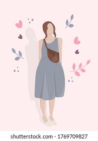 Young girl in a light summer dress with a cross bag enjoying her life